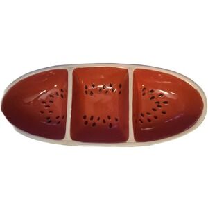 Watermelon Ceramic Divided Serving Dish Tray Red Green 3 Section